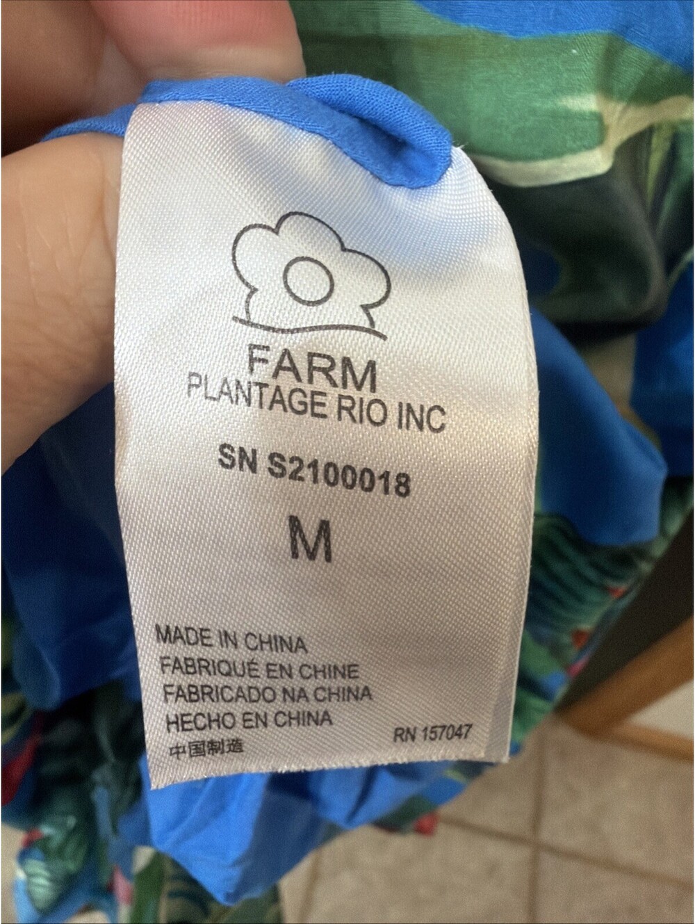 FARM RIO Dream Garden Midi Dress Women Sz M Blue Floral Tropical On/Off Shoulde - Picture 9 of 11